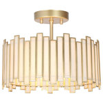 LNC - LNC 3-Lights Matte Glod and Tiffany Glass LED Semi-Flush Mount Light - This Tiffany collection from LNC features staggered gold-and-white Tiffany pieces in the shape of drum lights forming a circular shade. All are designed to create an understated luxury and sophisticated contemporary style that blends better into contemporary and farmhouse-inspired home spaces. Recommended for use in kitchens, dining rooms, bedrooms, hallways and more to add more depth and color to your room.