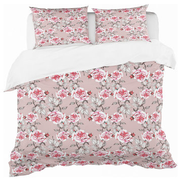 Red Rose in Pink Traditional Duvet Cover Set, Queen