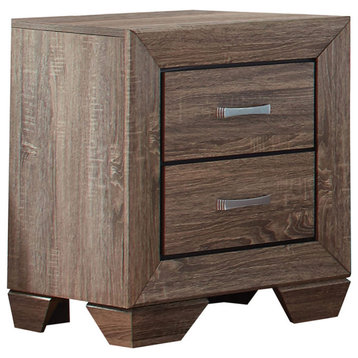 Wood Nightstand with 2 Drawers, Washed Taupe