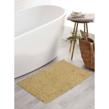 Bell Flower Collection Cotton Bath Rug, 21"x34", Yellow