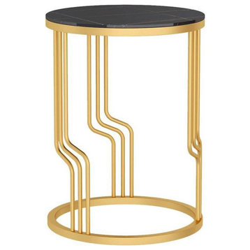 Gold/ White/Black Small Marble Coffee Table For Living Room And Office, Gold + Black (1 Shelf), H19.7"