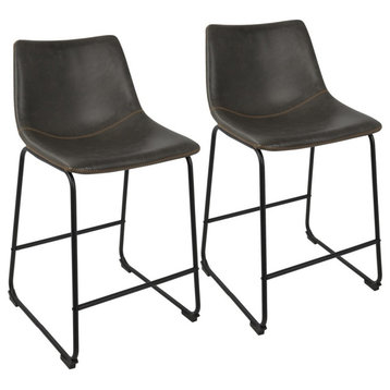 Duke Industrial 26" Counter Stools, Black and Gray With Orange Stitch, Set of 2