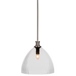 Toltec Lighting - Carina 1-Light Pendant, Brushed Nickel/Clear Ribbed - Enhance your space with the Carina 1-Light Pendant. Installation is a breeze - simply connect it to a 120 volt power supply and enjoy. Achieve the perfect ambiance with its dimmable lighting feature (dimmer not included). This pendant is energy-efficient and LED-compatible, providing you with long-lasting illumination. It offers versatile lighting options, as it is compatible with standard medium base bulbs. The pendant's streamlined design, along with its durable glass shade, ensures even and delightful diffusion of light. Choose from multiple finish and color variations to find the perfect match for your decor.