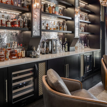 Modern Home Bar with Mirrored Back Wall – Chicago