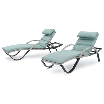 Cannes 2 Piece Aluminum Outdoor Patio Chaise Lounge Chairs, Bliss Blue
