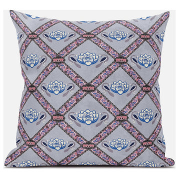20"x20" Gray Blue Pink Zippered Suede Geometric Throw Pillow