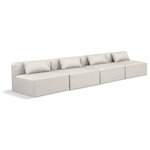 Meridian Furniture - Cube Upholstered Modular Sofa, Cream, 4-Piece: 4 Armless Chair, Vegan Leather - Elevate your space with the luxurious Cube Vegan Leather Modular Sofa. This modular sofa exudes modern elegance, charm, and comfort making it a perfect addition to any contemporary living space. Its clean lines and cube shape are reminiscent of minimalist design, while the plush cream vegan leather upholstery adds a touch of luxury and sophistication. The chair's versatile construction and geometric aesthetic seamlessly integrate into various design styles, from sleek living rooms to chic home offices, embodying the essence of modern design and creating a sense of order and tranquility in your space.