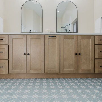 Double Vanity with Warm Wood Cabinetry