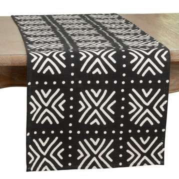 Mudcloth Design Table Runner, Black, 16"x72"