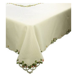 Xia Home Fashions - Winter Berry Embroidered Cutwork Collection Christmas Tablecloth, 60"x84" - Tablecloths