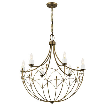 Topiary 28" 6 Light Chandelier, Matte White and Character Bronze
