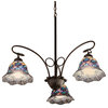 32 Wide Tiffany Peacock Feather 3 Light Chandelier