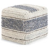 Simpli Home Grady Boho Square Pouf in Blue and Natural Handloom Woven