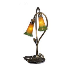 Meyda 16" Amber/Green Pond Lily 2-Light Accent Lamp