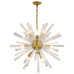 LIGHT CITIZEN - Stella Starburst Satin Brass Sputnik Chandelier, 30" Wide - The classic combination of triangular, fluted clear glass rods with satin brass sphere makes a transitional-modern statement over a dining table, study or bedroom. Installation by a licensed electrician is recommended. Also available in Silver.