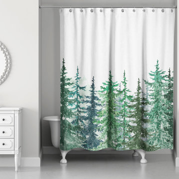 Winter Watercolor Pine Forest 5 71x74 Shower Curtain