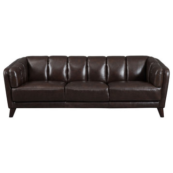 Frances Leather Craft Sofa, Dark Brown