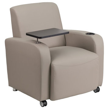 Flash Gray LeatherSoft Guest Chair, Tablet/Front Casters - BT-8217-GV-CS-GG