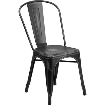 Distressed Black Metal Chair, Black