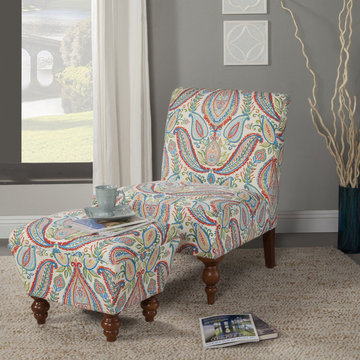 Kinfine K6381 Armless Accent Chair with Ottoman