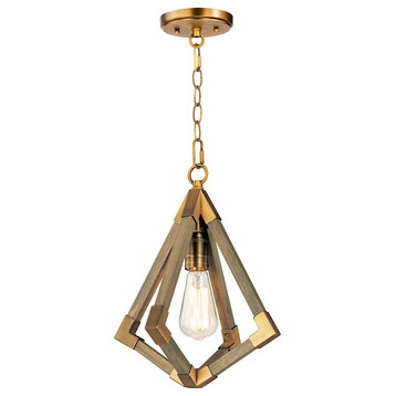 Maxim Lighting Vector 1-Light Pendant, Weathered Oak/Antique Brass