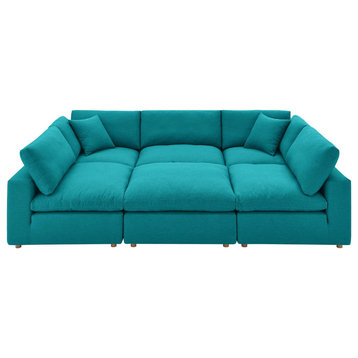 Modular Sectional Deep Sofa Set, Teal Blue, Fabric, Modern, Lounge Hospitality