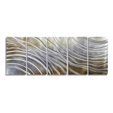Glacial Rift - Modern Gold, Silver, and Brown Contemporary Metal Wall Painting