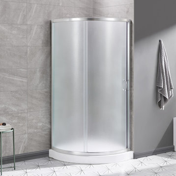 Ove Decors Breeze  Shower Kit, Frosted Glass Panels and Base, Satin Nickel, 32"