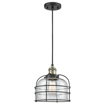Large Bell Cage 1-Light Mini Pendant, Black Antique Brass, Clear