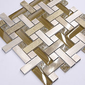 Brown Metal Glass Marble Modern Mosaic Kitchen Backsplash Tile, 12"x12"