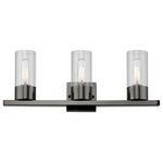 Livex Lighting - Carson 3 Light Black Chrome Vanity Sconce - The Carson transitional three light vanity sconce will bring posh sophistication to your decor. The backplate and clear cylinder glass give this polished black chrome finish a sleek, contemporary look.