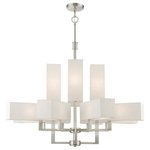 Livex Lighting - Rubix 12 Light Brushed Nickel Extra Large Foyer Chandelier - This chandelier from the Rubix collection has a crisp, clean look and contemporary appeal. The angular arms feature a brushed nickel finish. The oatmeal fabric hardback shades offers warm light for your surroundings.