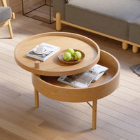 Modern Round Wood Rotating Tray Coffee Table With Storage, Natural