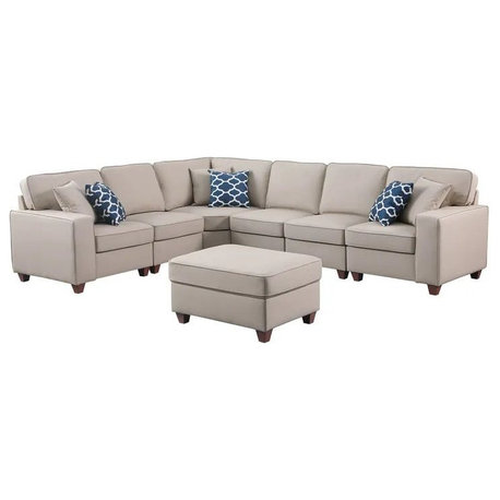 Shayle Artificial Leather Modular Sectional With Ottoman - Brown