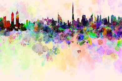 Dubai skyline in watercolor background