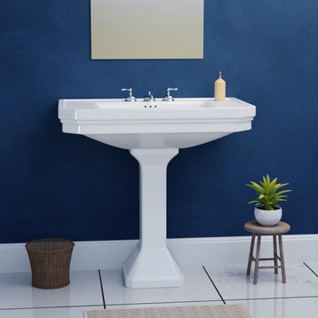 Large White Victorian Vitreous Bathroom Pedestal Sink 8 Inc Widespread Set of 2