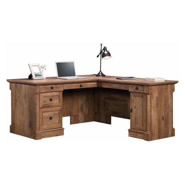 Sauder Palladia Contemporary Wood L-Shape Computer Desk in Vintage Oak