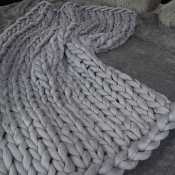 Giant stitch hand knitted blankets