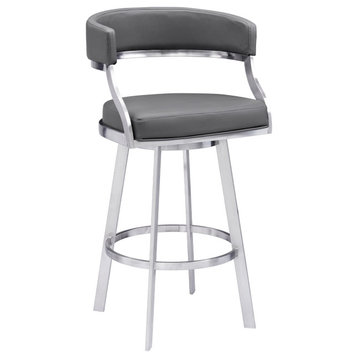 Saturn Contemporary 30" Bar Height Barstool in Brushed Stainless Steel Finish an