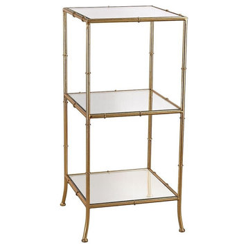 Malacca Glass and Metal Shelving Unit in Gold Leaf Finish Bamboo-Evocative