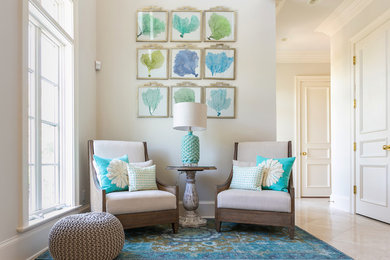 Foyer - mid-sized coastal foyer idea in Charleston with gray walls