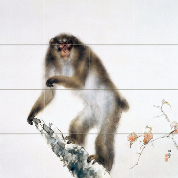 Tile Mural Japan monkey cherry autumn Bathroom Backsplash Four Inch Marble