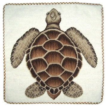 Grosspoint Brown Loggerhead Sea Turtle Needlepoint Pillow