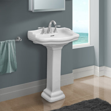 Roosevelt Pedestal Sink Only, White, 4" Faucet, 18"