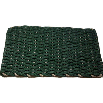 Hand Woven Rope Mat, Green With Tan Insert