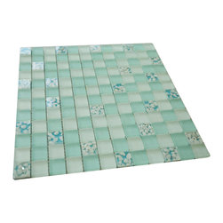 Matte Aqua Blue & Glossy White Sea Shells Glass Mosaic Tiles (Square Pattern) - Home Accessories & Decor