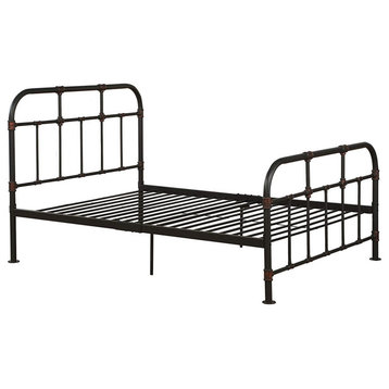 Industrial Pipe Detailed Metal Full Size Bed, Sandy Gray