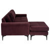 113" W Sectional with RAF Lounge Modern Button Tufted Velour Black Steel Legs