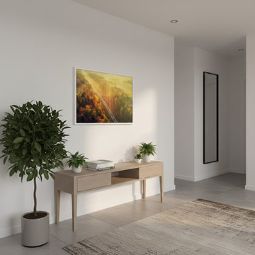 Sunrise Railroad Though Misty Forest Contemporary Wall Art