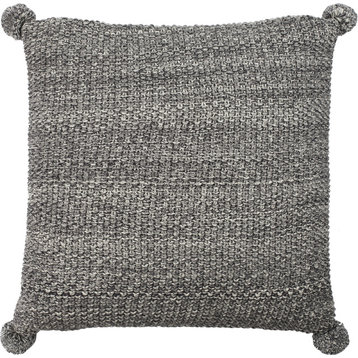 Pom Pom Knit Pillow - Dark Gray, Natural